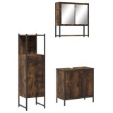 Set mobilier de baie, 3 piese, stejar fumuriu, lemn prelucrat