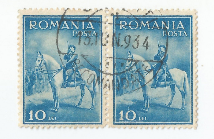 Rom&acirc;nia, LP 97/1932, Carol II, călare, pereche, oblit.