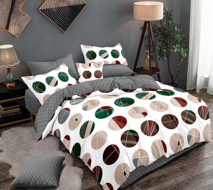 Lenjerie de pat pentru o persoana cu 2 huse de perna patrata, Sivan, bumbac mercerizat, multicolor