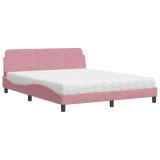Cumpara ieftin Pat cu saltea, Dover, roz, 160x200 cm, catifea
