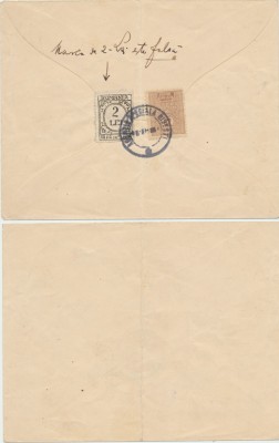 Romania 1921 fals rarisim in dauna postei 2 Lei Taxa de Plata folosit pe plic foto