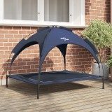 VidaXL Pat ridicat pentru c&acirc;ini cu copertină detașabilă bleumarin XL metal