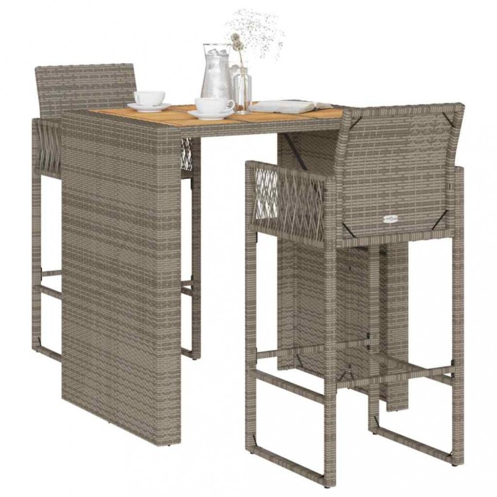 vidaXL Set bar de grădină 3 piese fără perne Salc&acirc;m din polirattan gri 3328887
