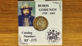 Rusia tarista - piesa de istorie argint - 1 copeica / kopeck 1598-1605 - Boris Gudunov - in cartonas personalizat, detalii bune !