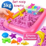 Nisip kinetic roz, 6 forme diverse, cutie gonflabila 45x58 cm, 3 kg
