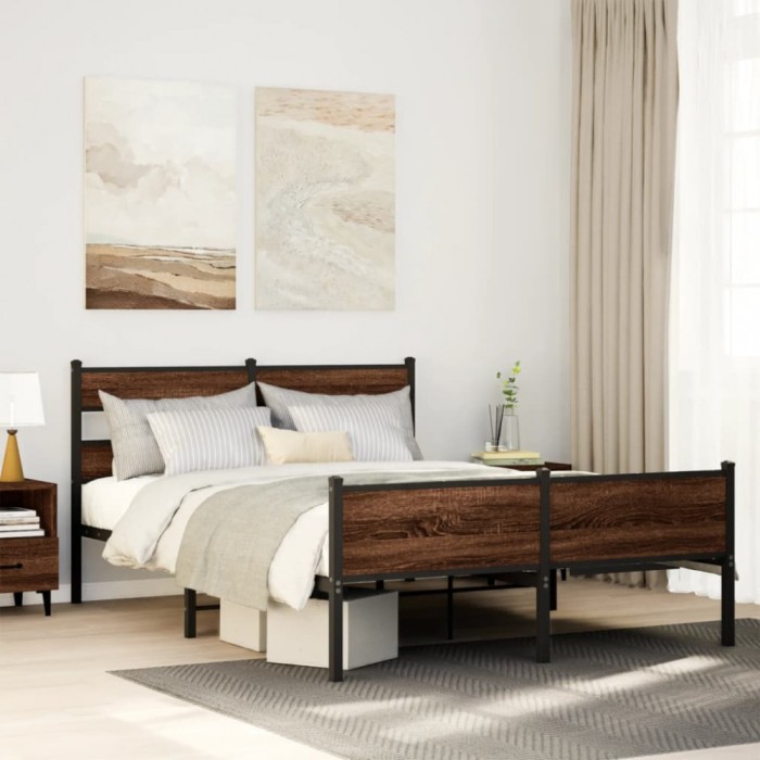 Gossi cadru pat fara saltea stejar maro, 140x190 cm, lemn prelucrat