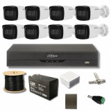 Kit supraveghere Dahua 8MP IR 80m Microfon DVR pentabrid cu 8 canale Recunoastere faciala Functii AI, Acumulator, Accesorii incluse SafetyGuard Survei, Rovision