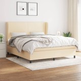 VidaXL Pat box spring cu saltea, crem, 160x200 cm, material textil 3127818