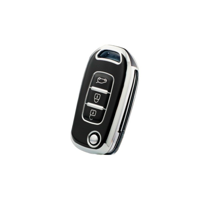 Husa Cheie Briceag Renault Megane 4, Kadjar, Clio, 3 Butoane, Tpu, Negru cu contur silver