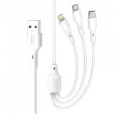 Cablu Incarcare USB-A - Lightning / microUSB / USB-C XO Design NB230 3in1, 20W, 1m, Alb, Apple