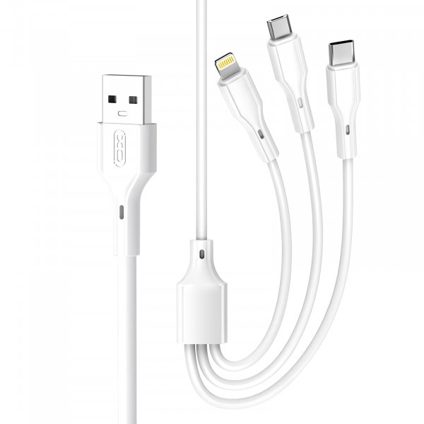 Cablu Incarcare USB-A - Lightning / microUSB / USB-C XO Design NB230 3in1, 20W, 1m, Alb