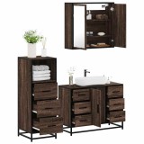 Cumpara ieftin Set mobilier de baie, 3 piese, stejar maro, lemn prelucrat