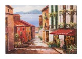 Tablou pictat manual living, dormitor - Peisaj citadin, liniste deplina, stilizat - 100x70cm ulei in cutit efect 3D - Magistral!