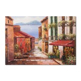 Tablou pictat manual living, dormitor - Peisaj citadin, liniste deplina, stilizat - 100x70cm ulei in cutit efect 3D - Magistral!