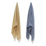 Cuvertura Pled Bumbac Heinner 160x200 cm, Model Zig Zag cu Ciucuri, Galben/Albastru