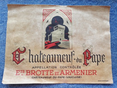 Chateauneuf-du-Pape E-ts Brotte et Armenier/ eticheta veche sticla de vin Franta foto