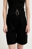 Answear Lab pantaloni scurti jeans culoarea negru, neted, high waist