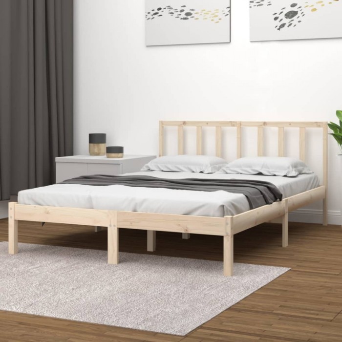 vidaXL Cadru de pat dublu, 135x190 cm, lemn masiv de pin 3105111