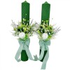 Set lumanari fagure, cu aranjament alb-verde, pentru cununie 42 cm, cu flori criogenate si plante naturale uscate (personalizabil cromatic si cu text), Eventissimi&reg;