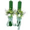 Set lumanari fagure, cu aranjament alb-verde, pentru cununie 42 cm, cu flori criogenate si plante naturale uscate (personalizabil cromatic si cu text)