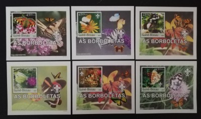 GUINEA BISSAU-FAUNA-FLUTURI-6 S/S D.L.- NEOBLITERAT -G BIS 304C foto