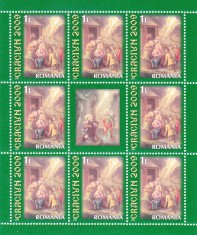 ROMANIA 2009 LP 1850 d CRACIUN 2009 MINICOALA 8 TIMBRE +1 VINIETA MNH.