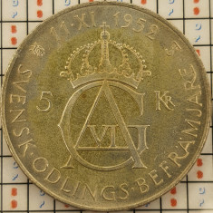 Suedia 5 coroane Kronor 1952 - Gustaf VI Adolf - argint - km 828 - A006