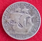 (A223) MONEDA DIN ARGINT PORTUGALIA - 2,5 ESCUDOS 1944, WW2, 3,5 GRAME, PURITATE 650