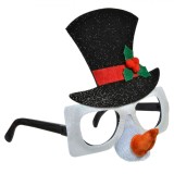 Ochelari Deghizare Crăciun, Om de Zăpadă, Pălărie Neagră cu Glitter, Nas Morcov, Alb, Oem