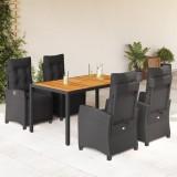 VidaXL Set mobilier de grădină cu perne, 5 piese, negru, poliratan