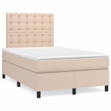 VidaXL Pat cu arcuri, cu saltea și LED cappuccino 120x190 cm piele eco