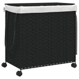 Cumpara ieftin Cos de rufe cu roti, negru, 60x35x60,5 cm, ratan
