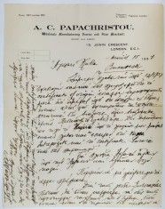 SCRISOARE COMERCIALA EXPEDIATA DE A.C. PAPACHRISTOU , NEGUSTOR LONDONEZ DE BLANURI , UNUI CLIENT BUCURESTEAN , 15 MAI . 1937