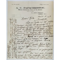 SCRISOARE COMERCIALA EXPEDIATA DE A.C. PAPACHRISTOU , NEGUSTOR LONDONEZ DE BLANURI , UNUI CLIENT BUCURESTEAN , 15 MAI . 1937