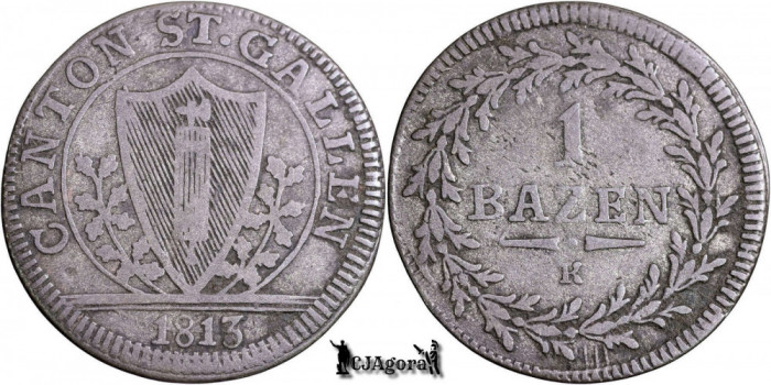 1813 K, 1 Batzen - Cantonul St. Gallen - St. Gallen - Confederația Elvețiană