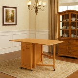 Masa plianta cu spatiu depozitare, usa si sertar, Pal Melaminat, structura lemn masiv, cu role, 8 persoane, 160x96x80 cm, fag