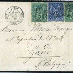 France 1880 Postal History Rare Mourning Cover Paris to Gand Belgium D.568