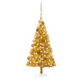 vidaXL Brad Crăciun pre-iluminat cu set globuri, auriu, 120 cm, PET