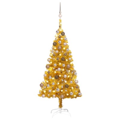 vidaXL Brad Crăciun pre-iluminat cu set globuri, auriu, 120 cm, PET 3077603 foto