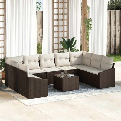 vidaXL Set de canapele pentru grădină 10 pcs Maro Rattan poli 3346888 foto