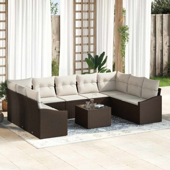 vidaXL Set de canapele pentru grădină 10 pcs Maro Rattan poli 3346888