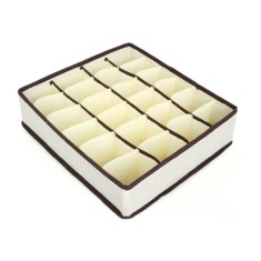 Cutie De Depozitare, Pentru Lenjerie, Sosete Si Sutiene, Material Textil, 24 Compartimente, 32 x 32 x 10 cm, Culoare Bej