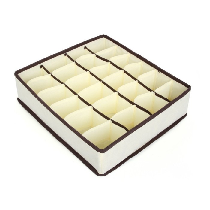 Cutie De Depozitare, Pentru Lenjerie, Sosete Si Sutiene, Material Textil, 24 Compartimente, 32 x 32 x 10 cm, Culoare Bej