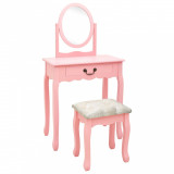 Masa toaleta cu taburet, roz, 65x36x128 cm, lemn paulownia, MDF GartenMobel Dekor