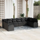 Gossi set de canapea pentru gradina cu 10 piese si perne, negru, din poli ratan