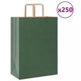VidaXL Pungi de h&acirc;rtie 250 buc cu m&acirc;nere verde 32x17x44 cm