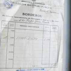 B958-Borderou act vechi Romania 1934. Marimi: cca 26/20 cm.