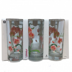 Set 6 Pahare de Sticla cu Model Orhidee Uniglass, 260 ml, Pahare Cu Model, Set de Pahare Transparente, Pahare din Sticla Cu Model, Pahare din Sticla T