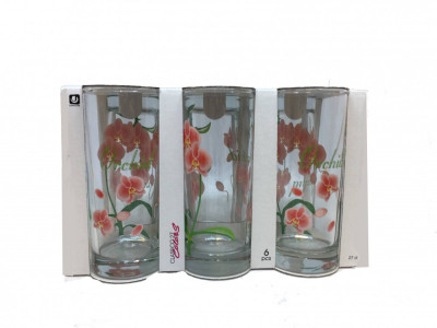 Set 6 Pahare de Sticla cu Model Orhidee Uniglass, 260 ml, Pahare Cu Model, Set de Pahare Transparente, Pahare din Sticla Cu Model, Pahare din Sticla T foto