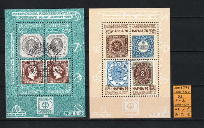 Danemarca, 1975 | Expo Hafnia Copenhaga - Ştampilă prima zi | 2 coliţe | aph
